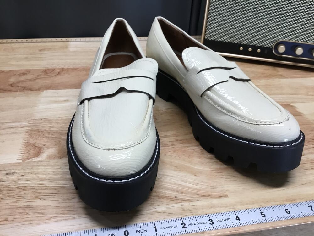 Franco Sarto L-Balin Women's 9 White Patent Leather Lug Sole Platform Loafer